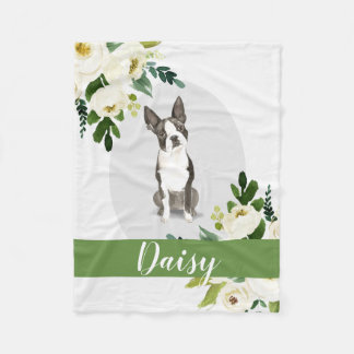 Boston Terrier Dog weiß personalisierte Wasserfarb Fleecedecke