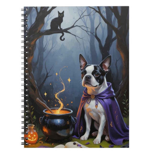 Boston Terrier Dog Whimsical Halloween Malerei Notizblock (Vorderseite)