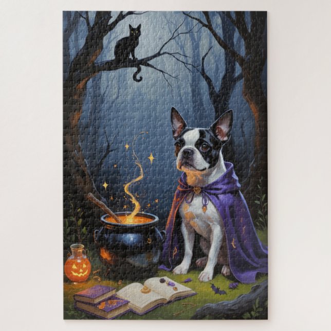 Boston Terrier Dog Whimsical Halloween Malerei Puzzle (Vertikal)