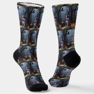 Boston Terrier Dog Whimsical Halloween Malerei Socken