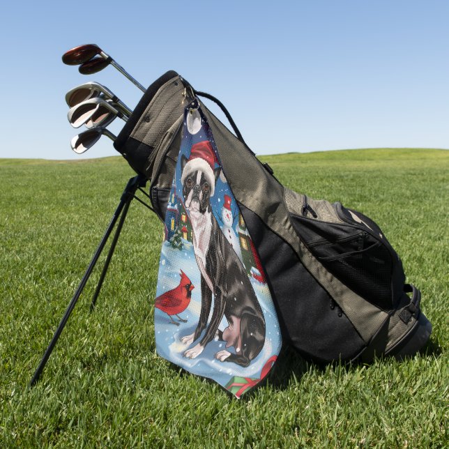 Boston Terrier Dog Winter Wonderland Weihnachtsfre Golfhandtuch (Gras)