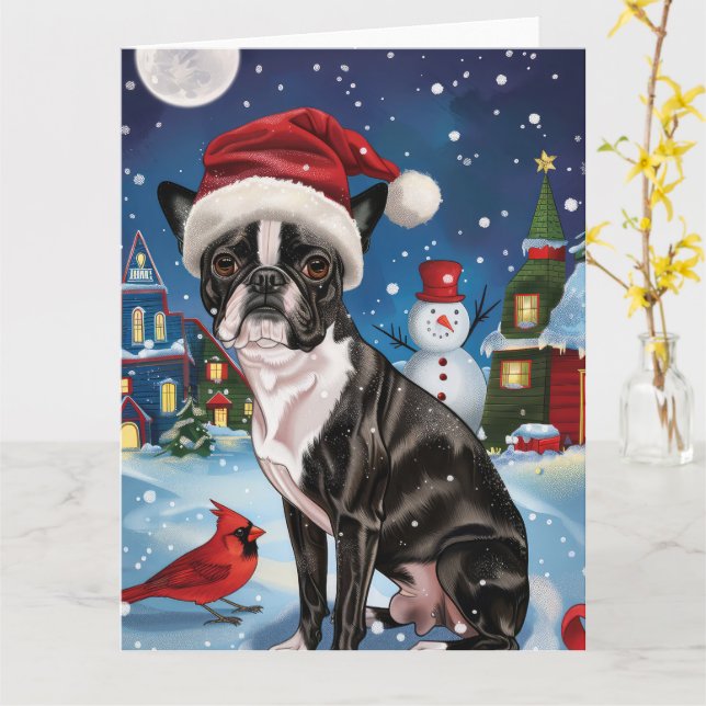 Boston Terrier Dog Winter Wonderland Weihnachtsfre Karte (Gelbe Blume)