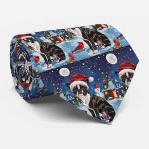Boston Terrier Dog Winter Wonderland Weihnachtsfre Krawatte