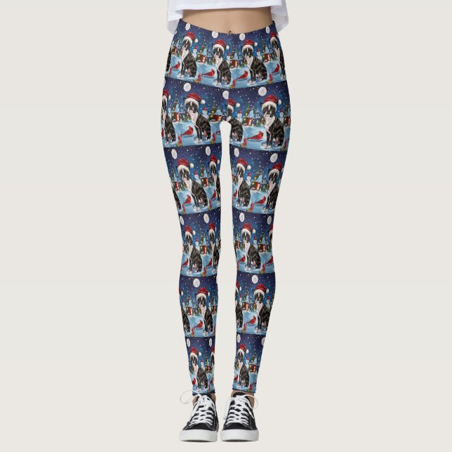 Boston Terrier Dog Winter Wonderland Weihnachtsfre Leggings (Vorderseite)