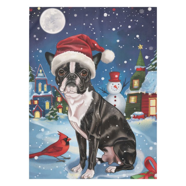 Boston Terrier Dog Winter Wonderland Weihnachtsfre Tischdecke (Vorderseite)