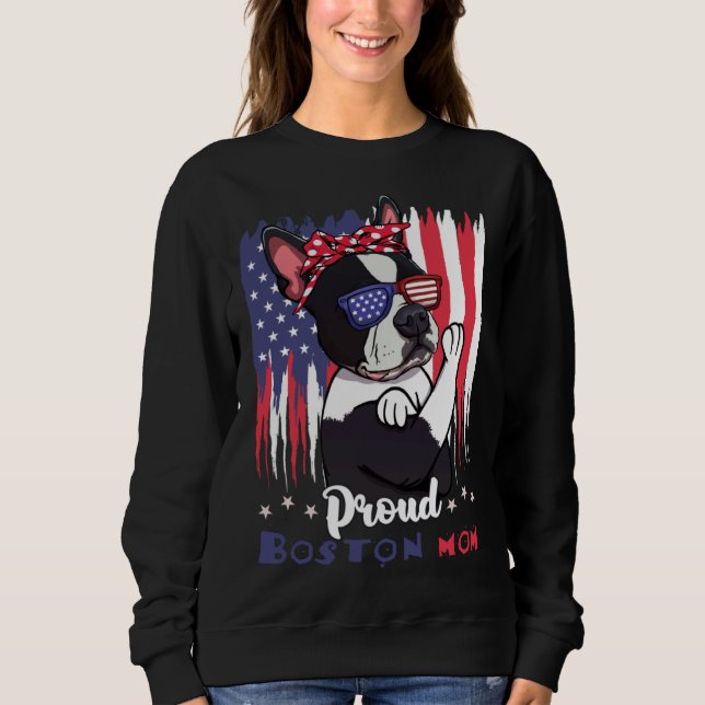 Boston Terrier Dog With Sunglasses American Flag Sweatshirt (Vorderseite)