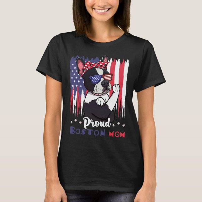Boston Terrier Dog With Sunglasses American Flag T-Shirt (Vorderseite)