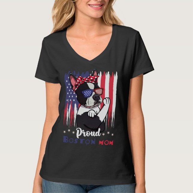 Boston Terrier Dog With Sunglasses American Flag T-Shirt (Vorderseite)