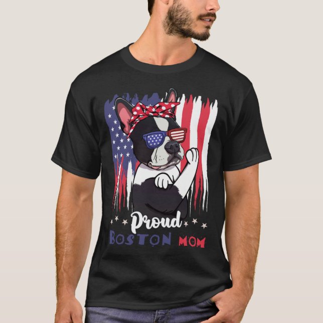 Boston Terrier Dog With Sunglasses American Flag T-Shirt (Vorderseite)