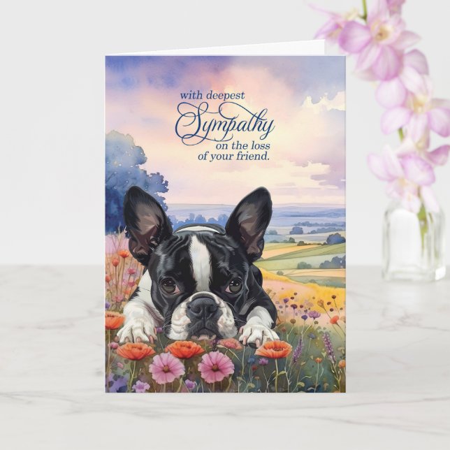 Boston Terrier Dog with Wildflowers Pet Sympathy Karte (Orchidee)