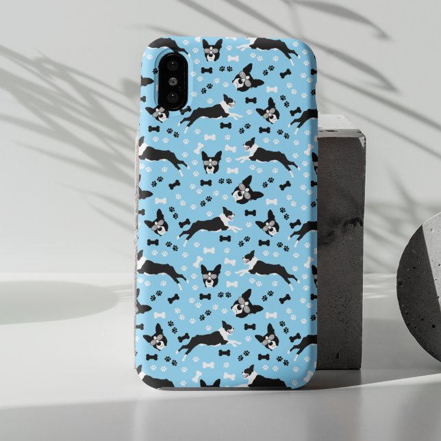Boston Terrier Dogs Boston Terriers Pattern BLUE Case-Mate iPhone Hülle (Boston Terrier Phone Case in Blue)