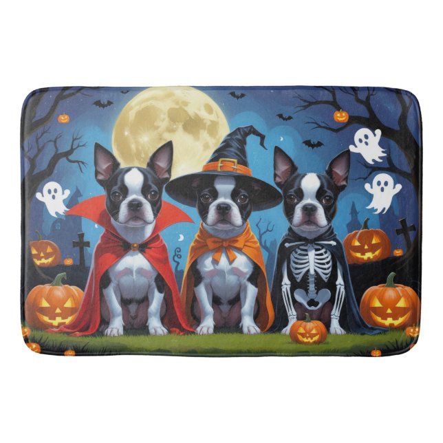 Boston Terrier Dogs Pumpkin Halloween Funny Badematte (Vorderseite)