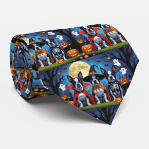 Boston Terrier Dogs Pumpkin Halloween Funny Krawatte
