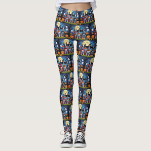 Boston Terrier Dogs Pumpkin Halloween Funny Leggings