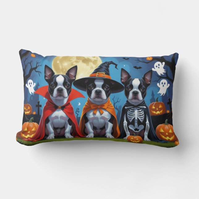 Boston Terrier Dogs Pumpkin Halloween Funny Lendenkissen (Vorderseite)