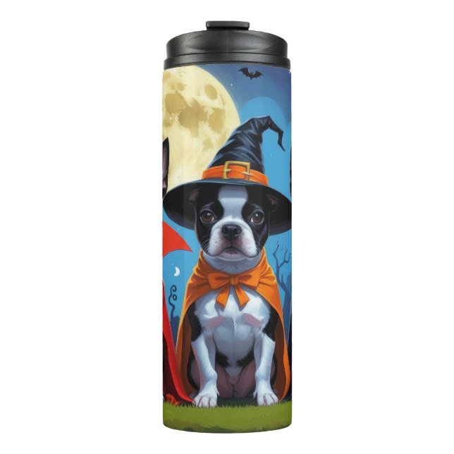 Boston Terrier Dogs Pumpkin Halloween Funny Thermosbecher (Vorderseite)