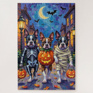Boston Terrier Dogs Trick-or-Treating zu Halloween Puzzle