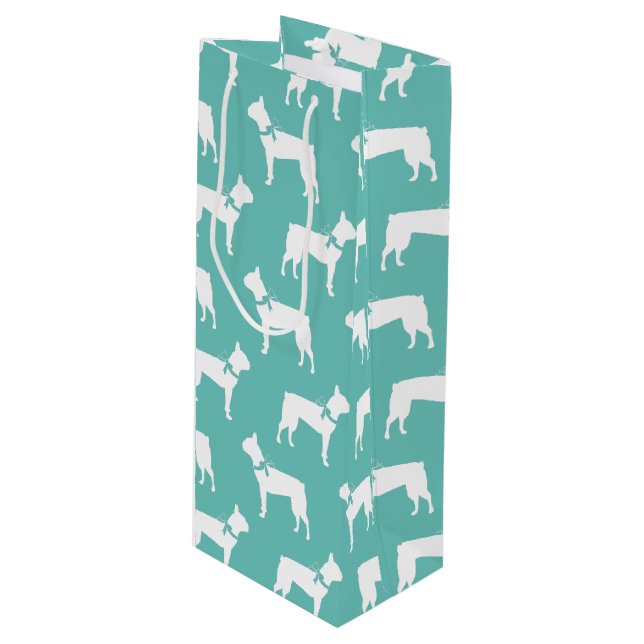 Boston Terrier Doppy Puppy Geschenktüte Für Weinflaschen (Vorderseite Schrägansicht)