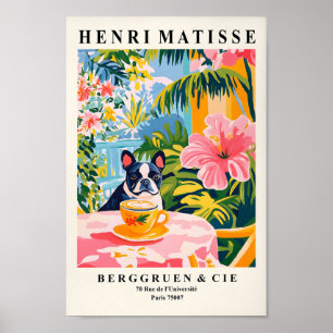 Boston Terrier Drink Kaffee, Funny Dog Wall Art Poster