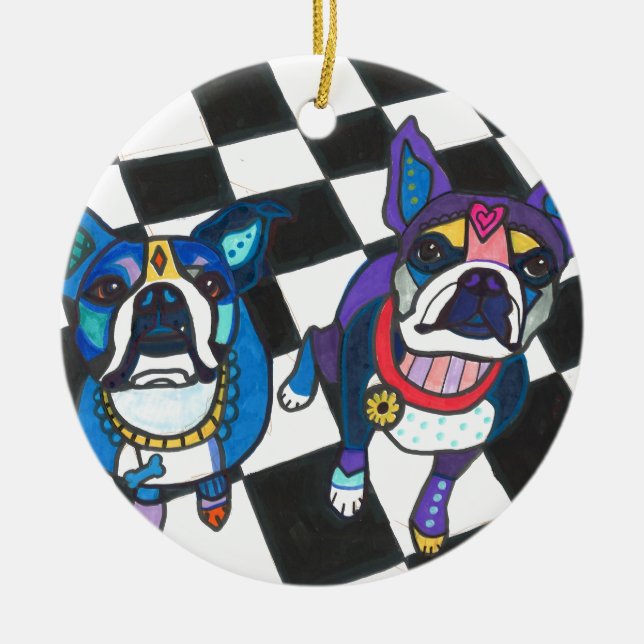Boston-Terrier durch Heide Galler Keramik Ornament (Vorne)