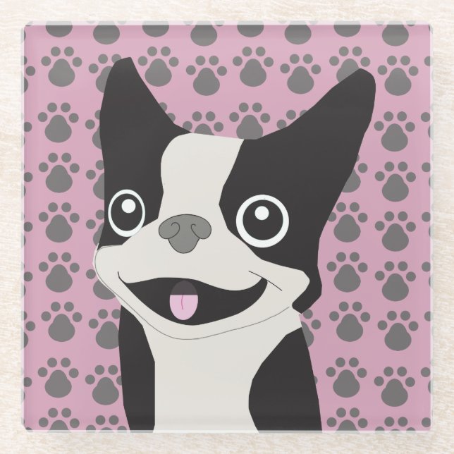 Boston Terrier, Dusty Pink Glasuntersetzer (Vorderseite)