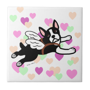 Boston-Terrier-Engels-Cartoon-Herzen Fliese