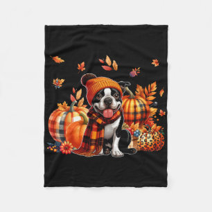 Boston Terrier Erntedank Leopard Pumpkins Fall Fleecedecke