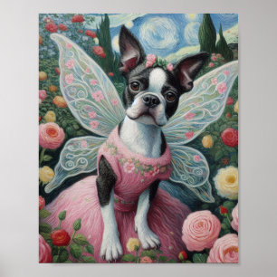 Boston Terrier Faia im Blumengarten Poster