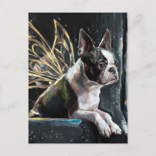 Boston Terrier Fairy auf einem Zug Postkarte