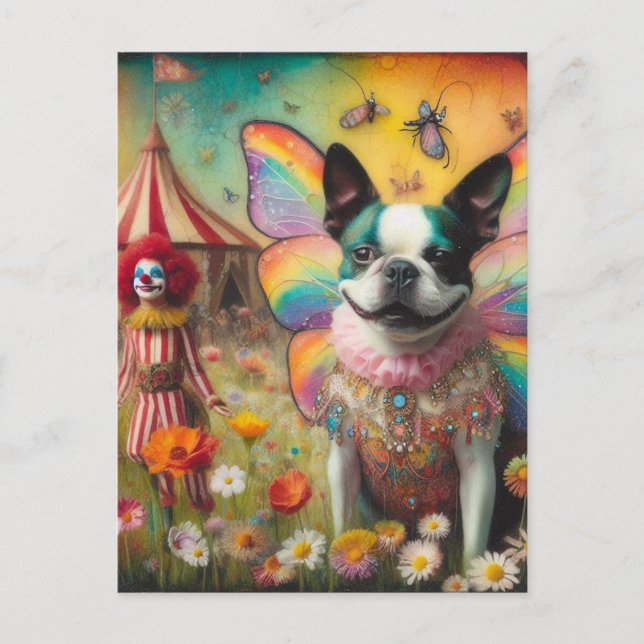 Boston Terrier Fairy Circus Clown Postkarte (Vorderseite)