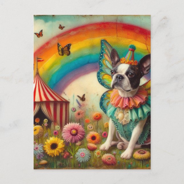 Boston Terrier Fairy Circus Postkarte (Vorderseite)