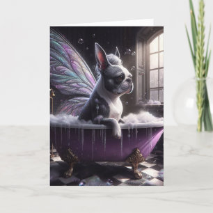 Boston Terrier Fairy in der Lila Badewanne Karte