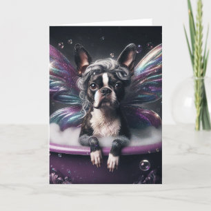 Boston Terrier Fairy in der Lila Badewanne Karte