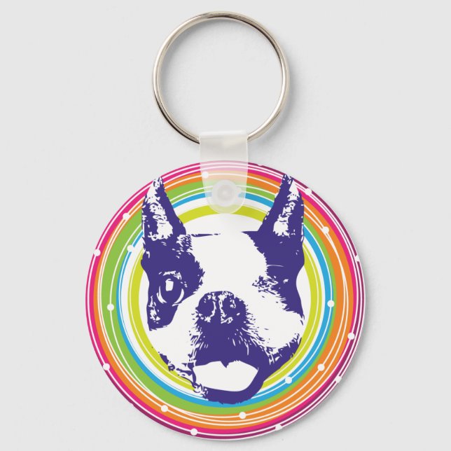 Boston Terrier - farbenfrohe Kreise Schlüsselanhänger (Vorderseite)
