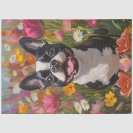 Boston Terrier - Farbenfrohe Wildblume Seidenpapier