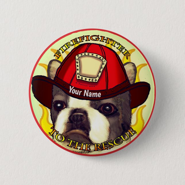 Boston Terrier Feuerwehrmann Button (Vorderseite)