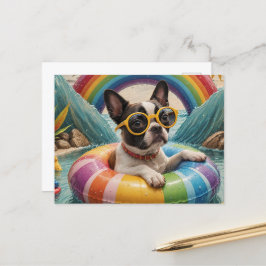 Boston Terrier Floating an einem Sommertag Postkarte