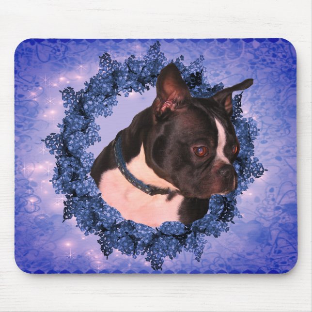 Boston Terrier Floral Wreath Dog Mousepad (Vorne)