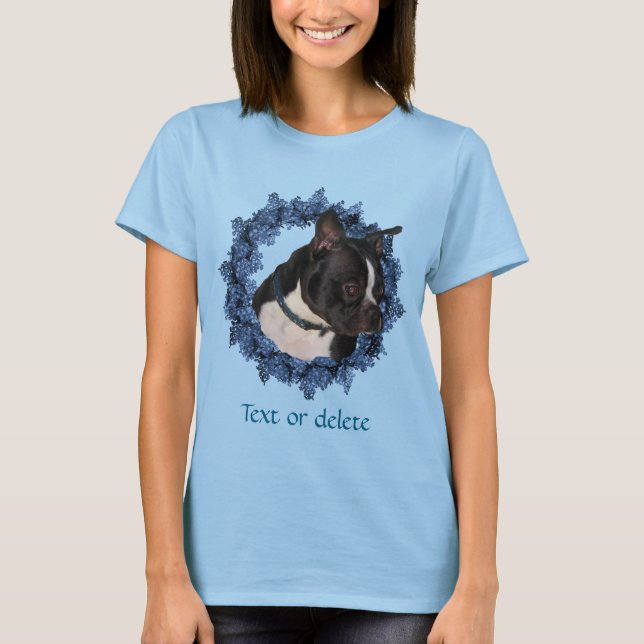Boston Terrier Flower Wreath Personalized T-Shirt (Vorderseite)