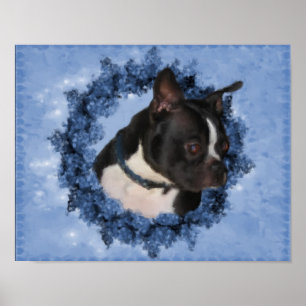 Boston Terrier Flowers Dog Art Photo Painting Poster