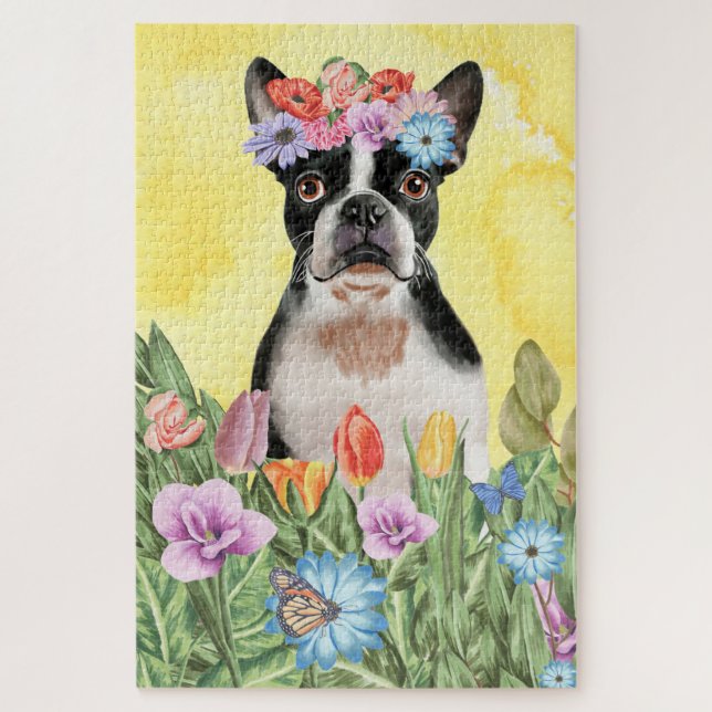 Boston Terrier Flowers Puzzle (Vertikal)