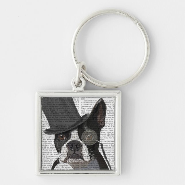 Boston Terrier, Formal Hound und Hat Schlüsselanhänger (Vorne)