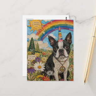 Boston Terrier Friedens Einhorn Postkarte