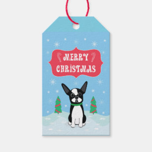 Boston Terrier Frohe Weihnachten mit Schneeflocken Geschenkanhänger