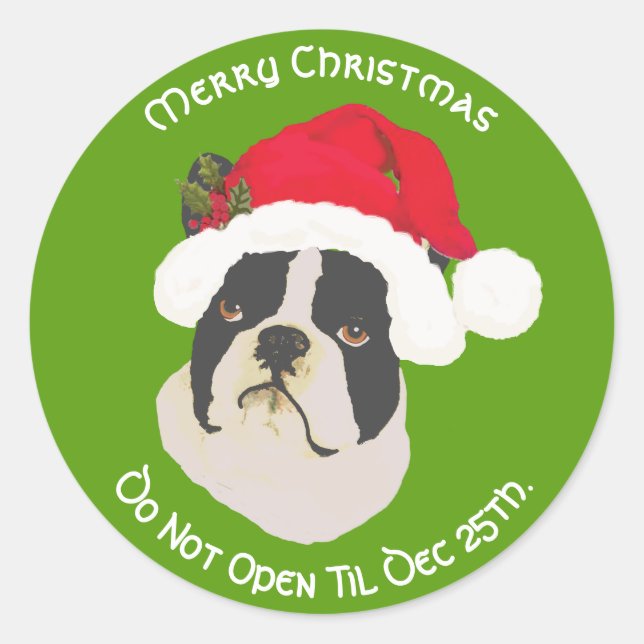 Boston Terrier frohe Weihnachten, öffnen Sie nicht Runder Aufkleber (Vorderseite)