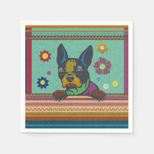 Boston Terrier Fun Scrapbook Style Serviette