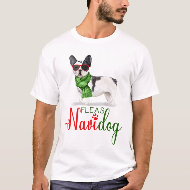 Boston Terrier Funny Christmas Fleas Navidog T-Shirt (Vorderseite)