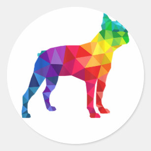 Boston Terrier Gay Pride LGBT LGBTQ Rainbow Flag D Runder Aufkleber