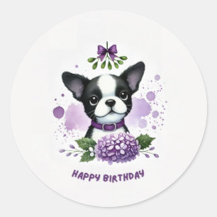 Boston Terrier Geburtstagsticker Runder Aufkleber