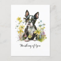 Boston Terrier Glasses Floral Thinking of You